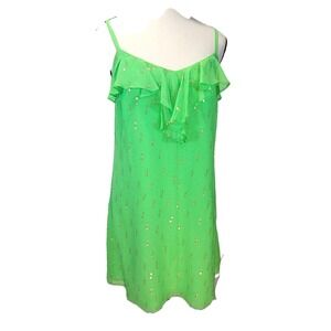 Lily Pulitzer Mini dress sz SM lime green adjustable straps gold embossed design